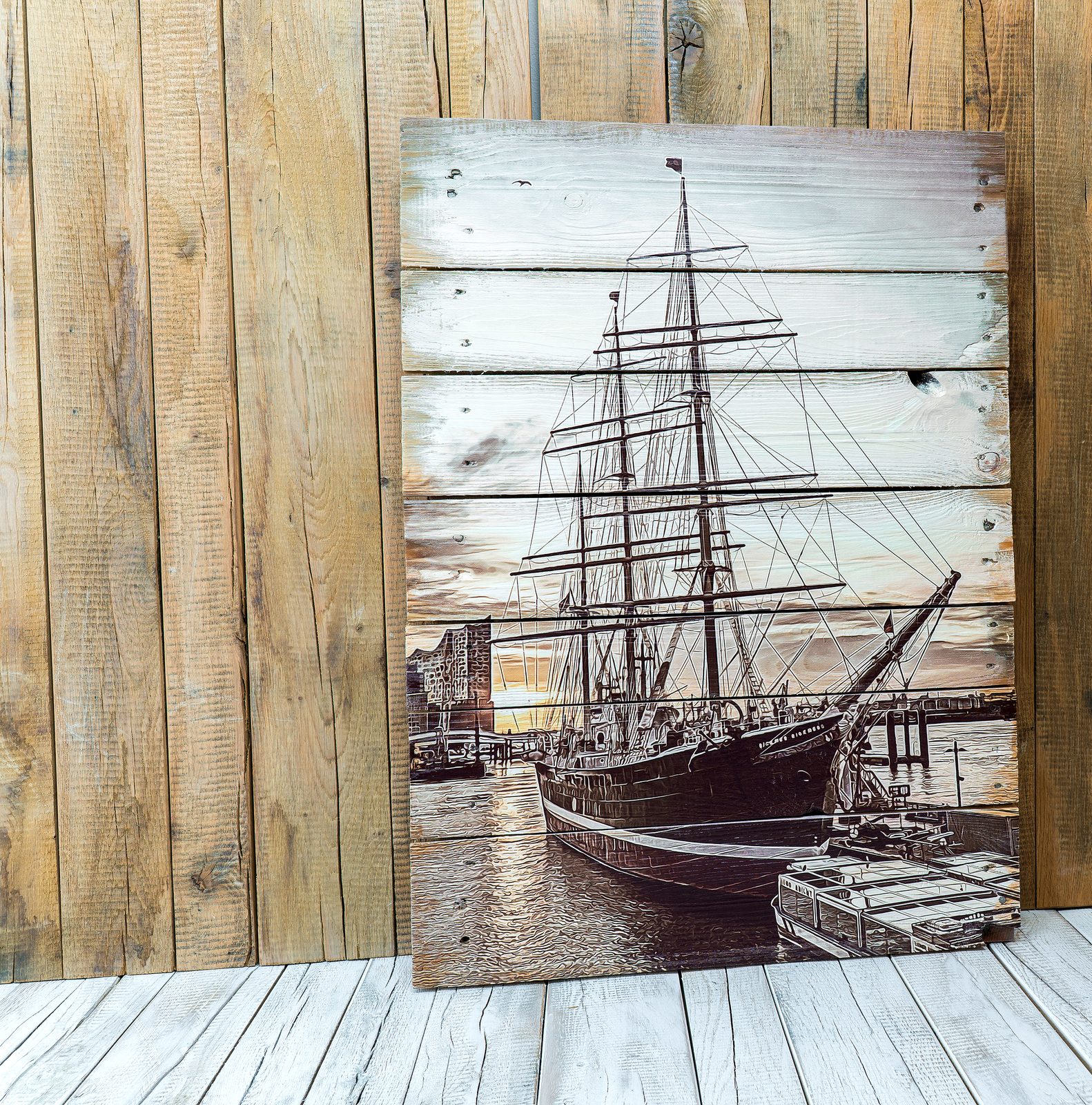 Druck auf Palettenholz vorgeweißt Kunst Rickmer Rickmers