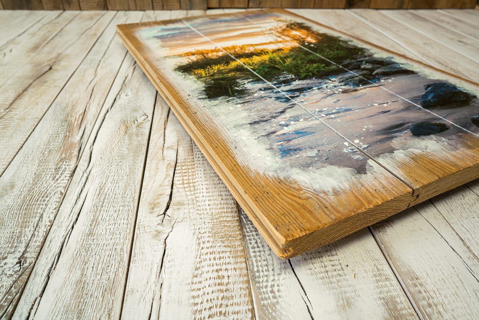 Holzdruck Altholzdielen Eichenholz Weiß mit Vintage Look
