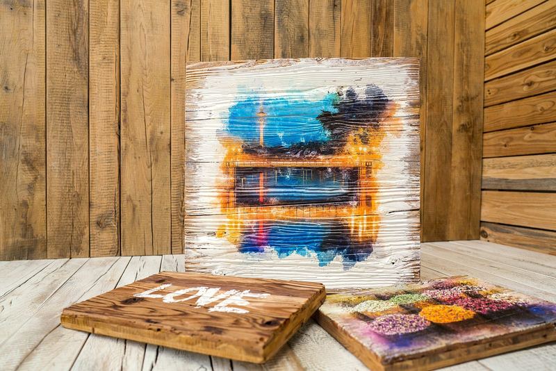 Holzdruck Almhütten Altholz aus Österreich Weiß Vintage